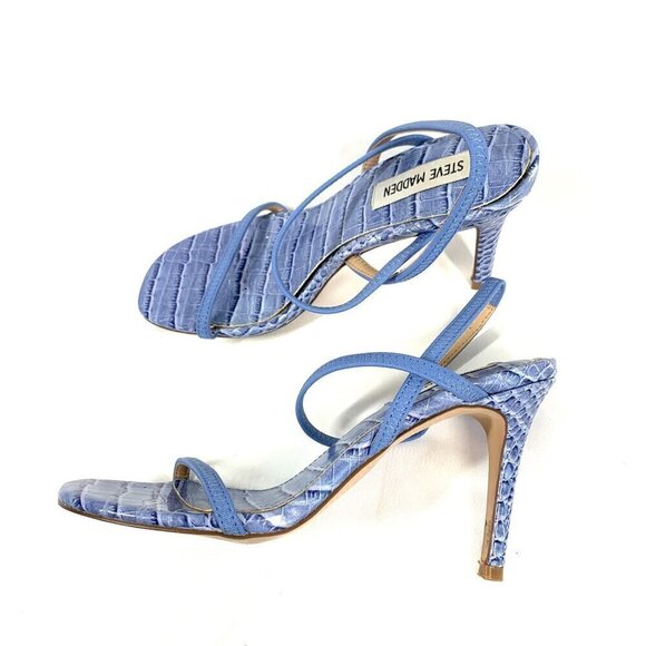 Steve Madden Stiletto Sandals Croc Embossed Vegan Leather Blue Sling Back Size 7 - Picture 5 of 7